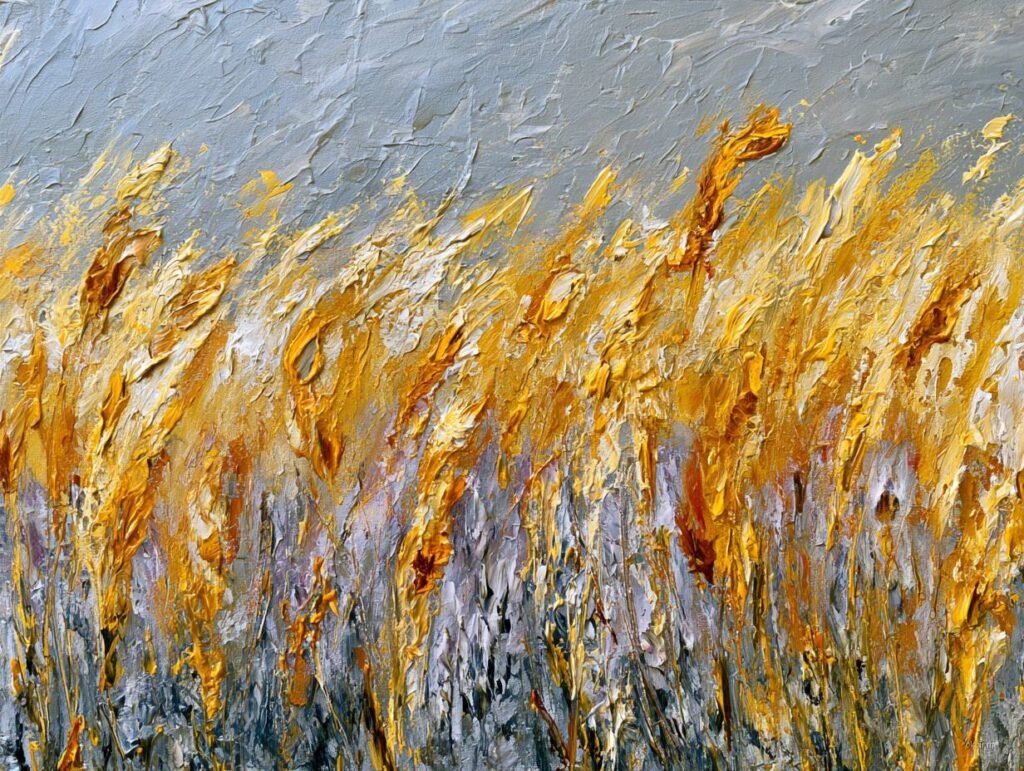 Teksturirana canvas slika zlato pšeničnog polja impasto