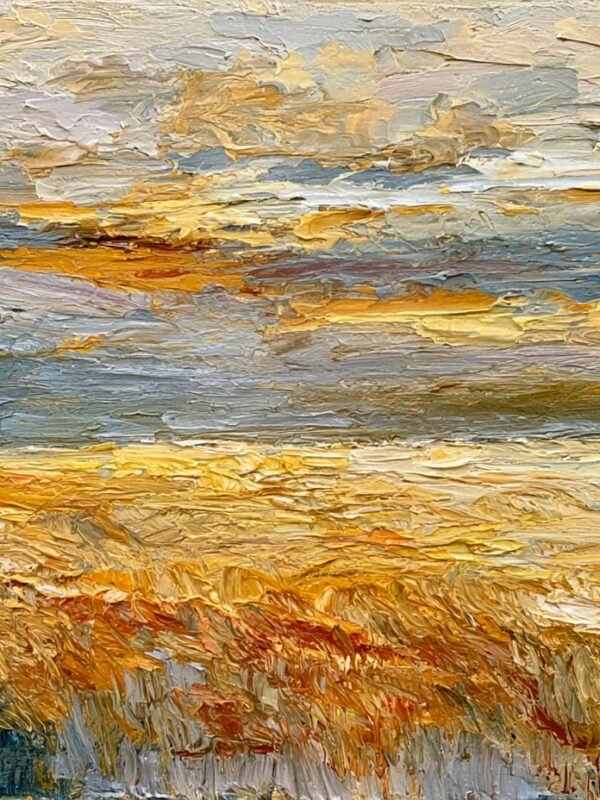 Golden wheat field sunset impressionist oil painting