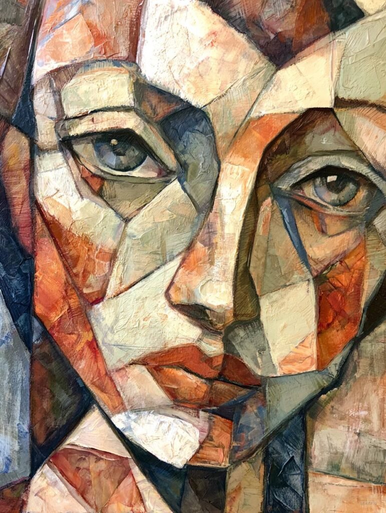 Apstraktna canvas slika ženskog lica u geometrijskim fragmentima