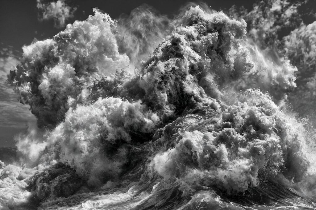 Moćan ocean val crno-bijela cinematska slika
