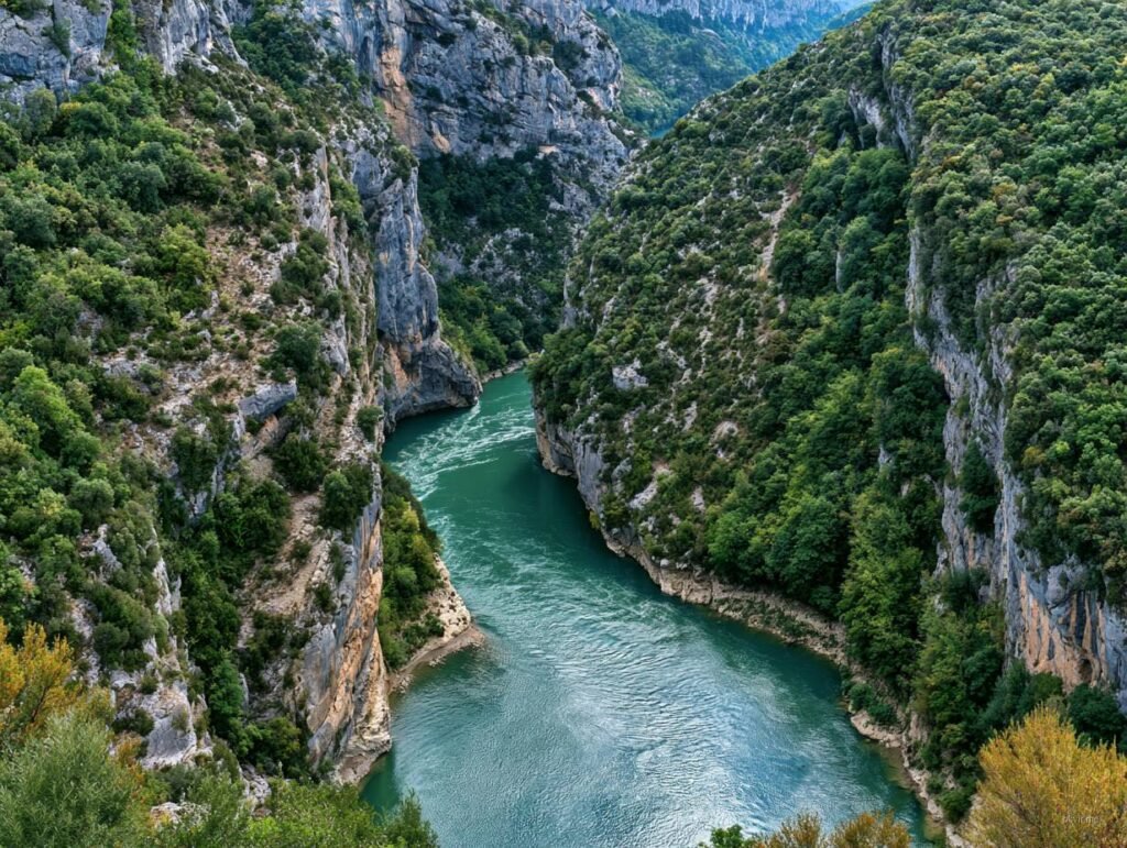 Tirkizna rijeka vijuga kroz bijeli kamen kanjon
