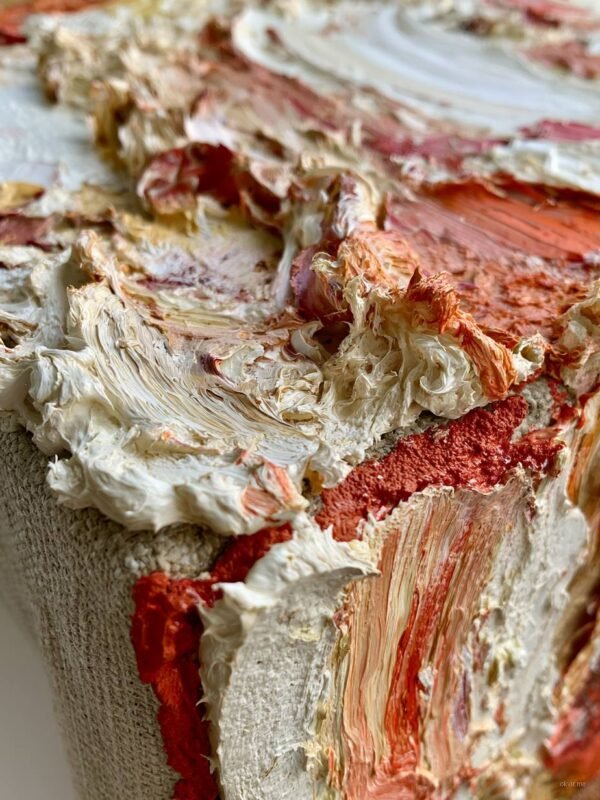 Apstraktna canvas slika topli tonovi impasto tekstura
