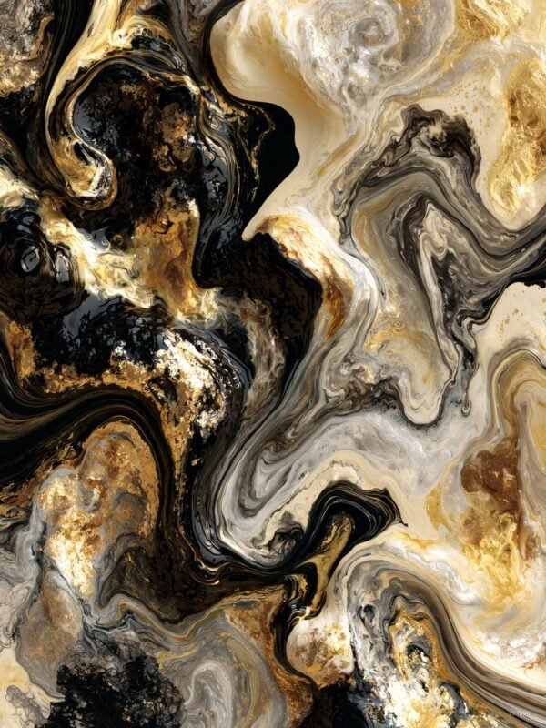Apstraktna canvas slika zlato crna bijela fluid art