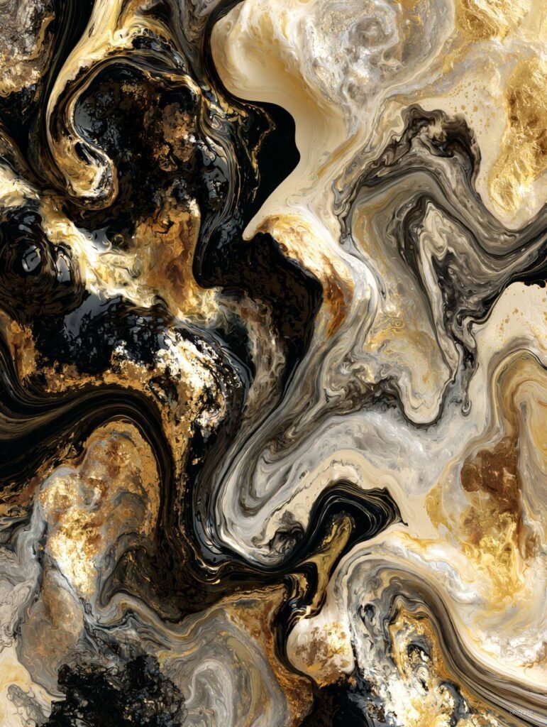 Apstraktna canvas slika zlato crna bijela fluid art
