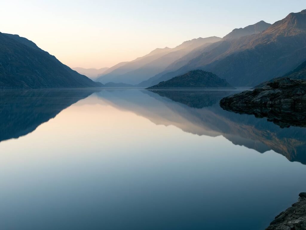 Jezero sa odsijevom planina u zoru